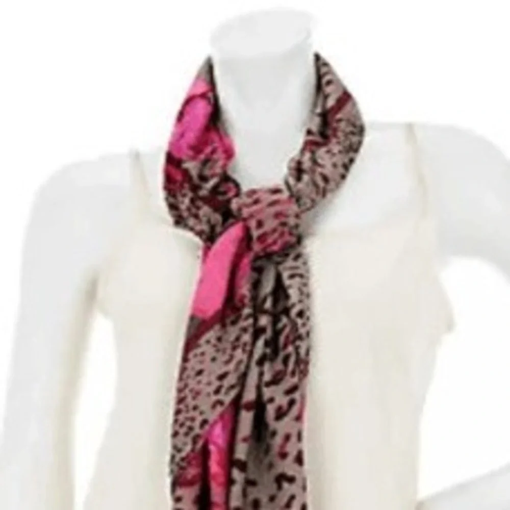 Wendy Williams Jungle Paint Print Square Scarf Fuchsia Tan Leopard 43x43‎ NEW